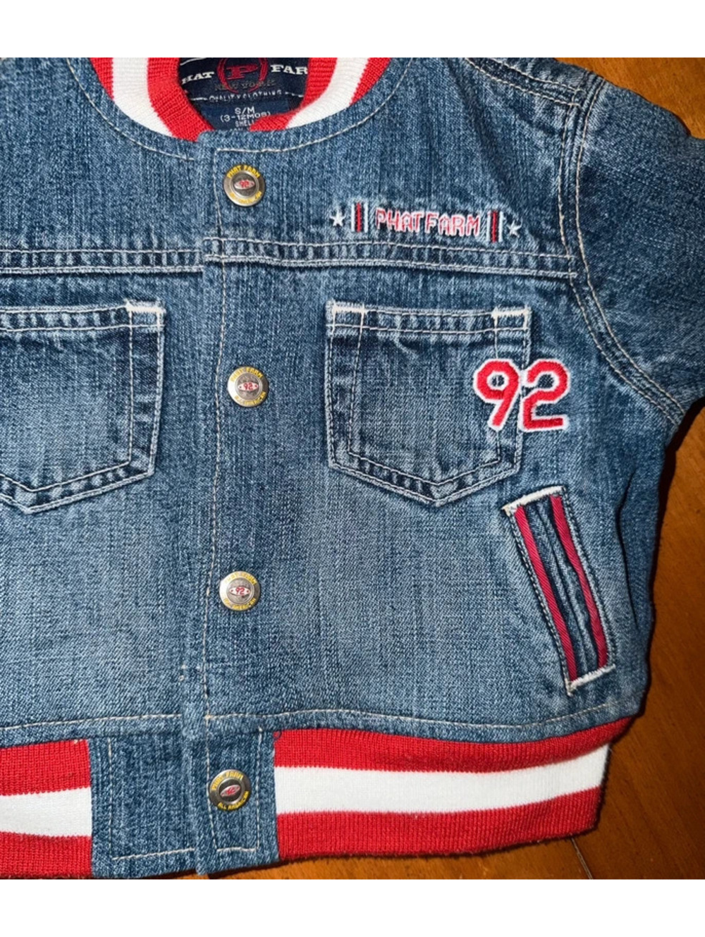 Phat Farm Baby Denim Varsity Jacket 3-12M Y2K - Picture 3 of 7